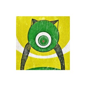 It&#39;s Here fine art print features a green faced robot cat very focused on an object in the distance. Is it YOU?!