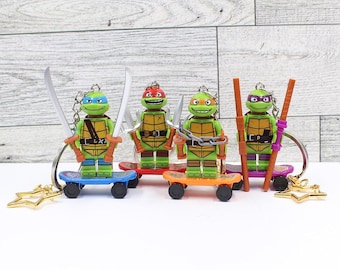 Custom Made Keychain - &quot; Heroes in a half shell !! &quot;Turtle Power. &quot; Turtle Kids for Anime Movie Fans