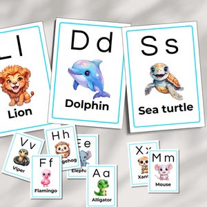 Flash-kaarten met dierenalfabet voor peuters en kinderen - Educatieve leermiddelen voor kleuters