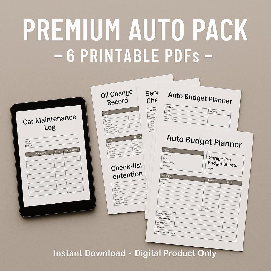 Premium Auto Pack | 6 Printable PDF Templates | Car Maintenance ...