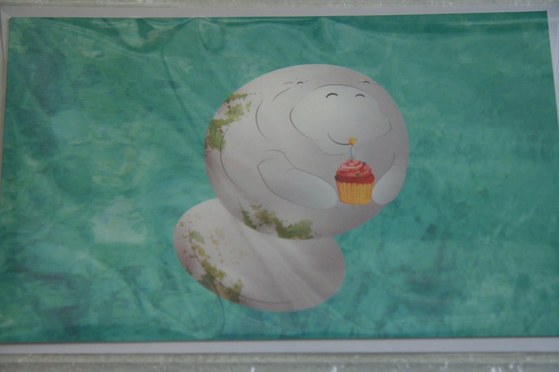 Manatee Holding Cupcake Happy Birthday Greeting Card - Etsy