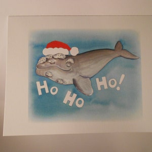 Right Whale w/red hat  Christmas Greeting Card and cyamids on body - Merry Christmas
