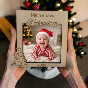 Mein erstes Weihnachten 2026, Bilderrahmen aus Holz mit Einsteckfach, besonderes Weihnachtsgeschenk als Andenken an das erste Weihnachten