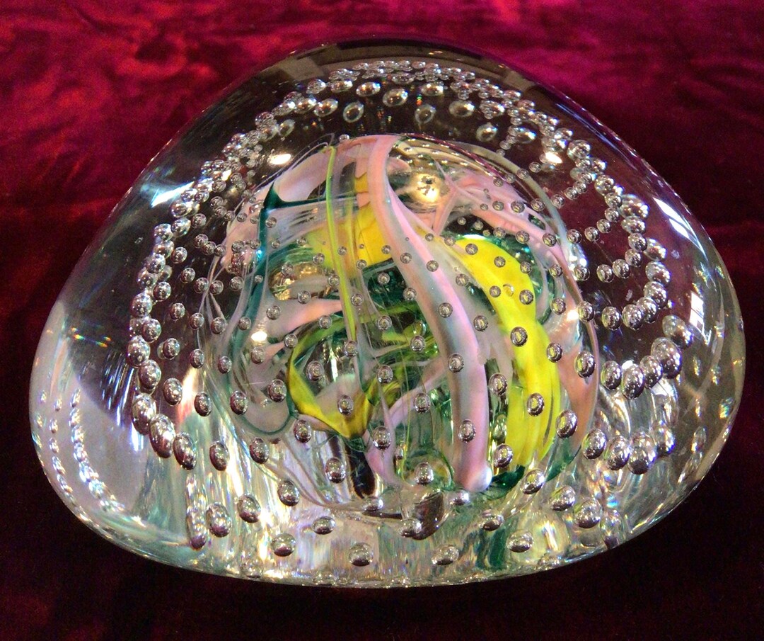 Joe Howe Glass Vintage Stamped Pat A. Howe Art Glass Paperweight With Multicolored ...