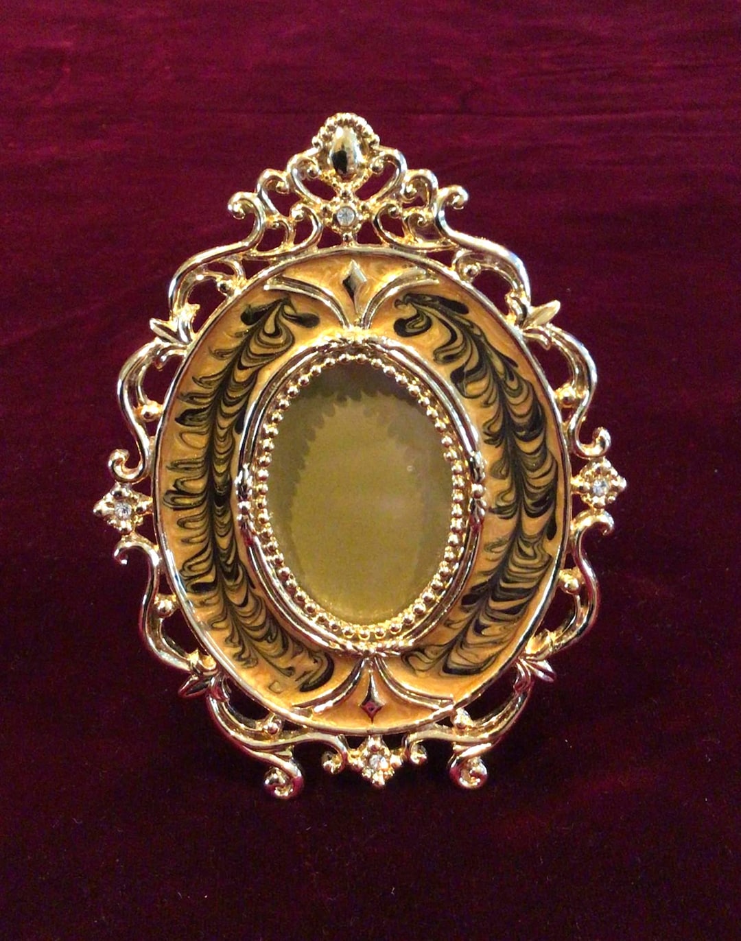 Ornate Vintage Gold Colored and Enameled Standing Oval Picture Frame ...