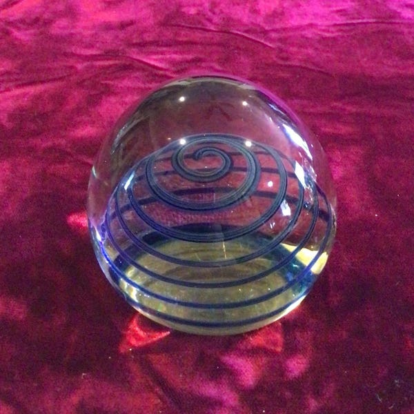 Blue Spiral Handmade Blown Glass Paperweight or Decorative Piece. Measures 2.6”.
