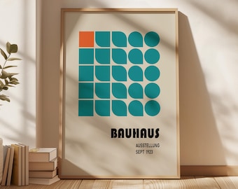Bauhaus Blue Shapes Art Print: Mid-Century Modern Wall Decor