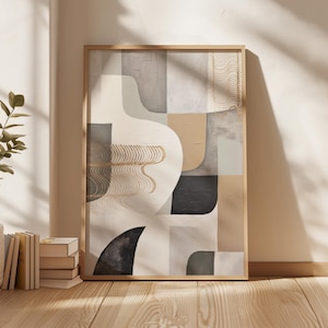 Framed Abstract Geometric Art Print: Beige Contemporary Wall Decor