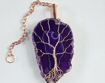 Geode Sun Catcher: Tree of Life Wire Wrapped Agate Crystal