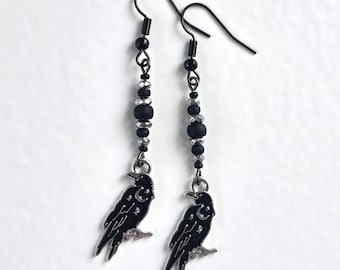 Pendientes de cuervo negro hechos a mano, pendientes de Halloween, joyas de otoño, pendientes de cuervo negro, joyas góticas