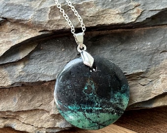 Chrysocolla Gemstone Necklace Teal Blue Green Gem Pendant Jewelry
