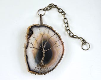Geode Sun Catcher: Tree of Life Wire Wrapped Agate Crystal