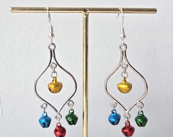Holiday Earrings Handmade Chandelier Earrings Christmas Earrings Holiday Jewelry Fun Family Holiday Jingle Bell Earrings