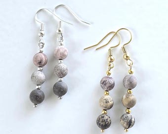 Pendientes de jaspe con imagen, hechos a mano, estilo bohemio, joyas con piedras preciosas, pendientes de jaspe, color neutro
