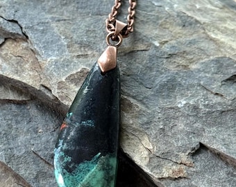 Chrysocolla Gemstone Necklace: Teal Blue Green Gem Pendant
