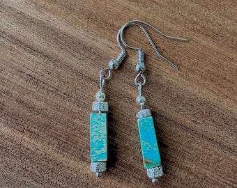 Handmade Blue Imperial Jasper Earrings Silver Unique Earrings Everyday Wear