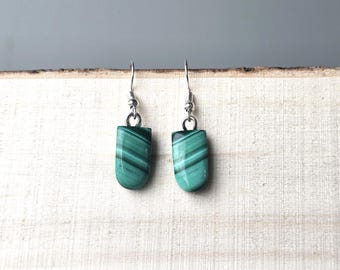 Malachite Earrings Handmade Unique Gemstone Jewelry Green and Silver