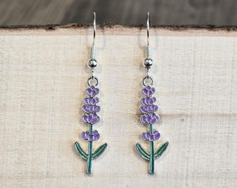 Lindos pendientes de lavanda, joyería hecha a mano, diseño sencillo, dije de flor colgante.