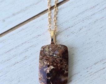 Collar de ágata musgosa naranja, joyería hecha a mano con piedras preciosas, colgante de cristal único.