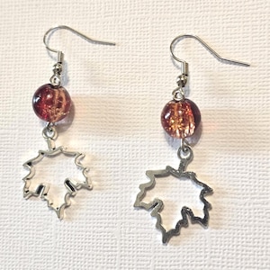 Maple Leaf Earrings Silver and Red Earrings Handmade Jewelry