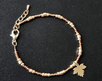 Pulsera de hoja de arce de oro rosa hecha a mano Pulsera de oro rosa Joyería única