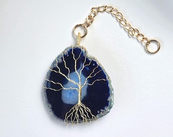Geode Sun Catcher: Tree of Life Wire Wrapped Blue Agate
