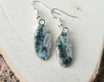 Pendientes de ágata musgosa, piedra preciosa verde, joyería única hecha a mano