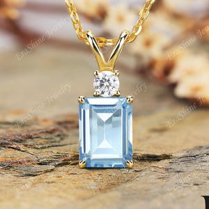 2.0CT Emerald cut Natural Sky Blue Topaz pendant necklace for women Wedding December birthstone elegant jewelry Anniversary gifts for her