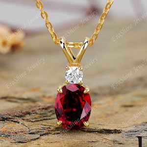 18K solid yellow gold Oval cut Ruby pendant Necklace for women anniversary gifts moissanite Jewelry red gemstone Personalized pendant