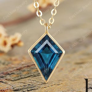Solitaire Kite shape Natural London Blue Topaz 18K yellow Gold pendant With chain gemstone minimalist for women anniversary gifts for her