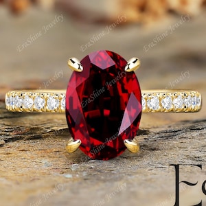 3.5CT oval cut Ruby ring 18K yellow Gold prong channel Handmade ring red gemstone gifts for her ring for women moissanite ring