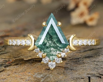 kite cut natural Moss Agate ring engagement ring 925 sterling silver ring for women green gemstone handmade ring proposal anniversary gifts