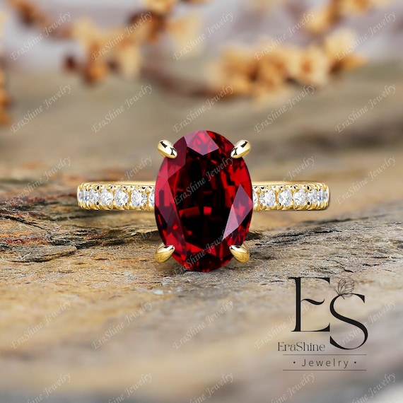 3.5CT オーバルカット ルビーリング 18K イエローゴールド プロング 