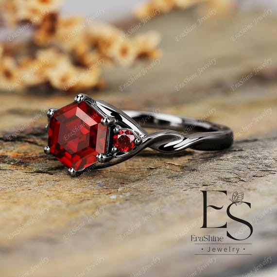 Anillo de compromiso con rubí de corte hexagonal, regalo de