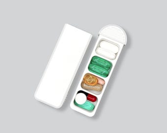 Pill Box – 4 Compartments, Compact Daily Organizer, 49 Colors