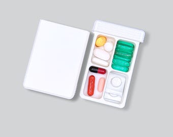 Organizador de pastillas de viaje de 4 compartimentos – Doble fila, para medicamentos y suplementos, 49 colores