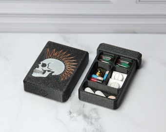 Organizador de pastillas Skull Punk – Calavera Mohawk de cobre, 4, 5 u 8 compartimentos