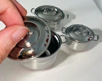 Set Miniature Metal Soup Pot (3 Sizes) – Real Working Dollhouse Cookware