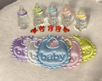 Mini Baby Feeding Set | Bib, Pacifier & Baby Bottle | Baby Barbie Dollhouse Accessories My Mini Baby Accessories
