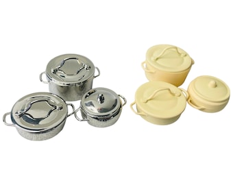 Miniature Metal Pot Set (3pcs) – Real Cookware for Dollhouse Kitchen