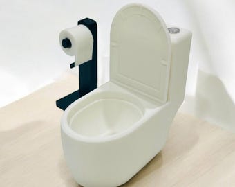 Dollhouse Toilet with Toilet Paper and Holder 1:12 Scale Modern Simple Design Miniature Dollhouse Bathroom Furniture
