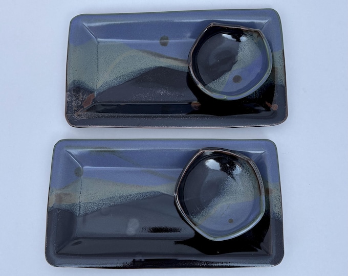 Two Sushi Plates with Dipping Dish