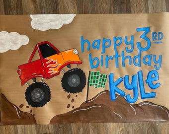 CUSTOM birthday BOY banner, hand-painted
