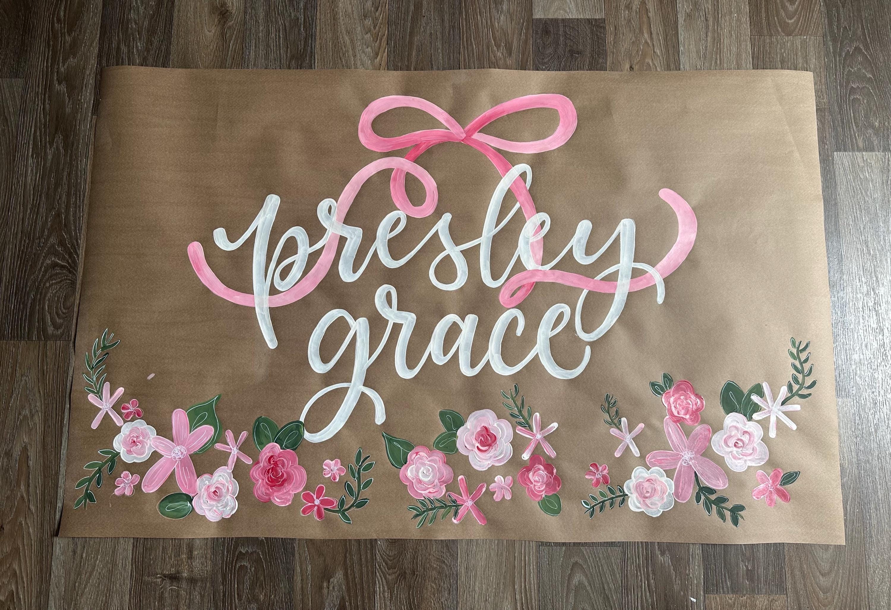 CUSTOM girly baby shower banner, hand-painted