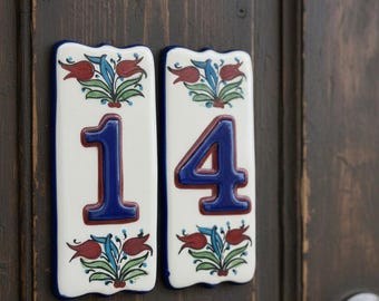 Floral Ceramic House Numbers: Hand Painted Custom Address Sign