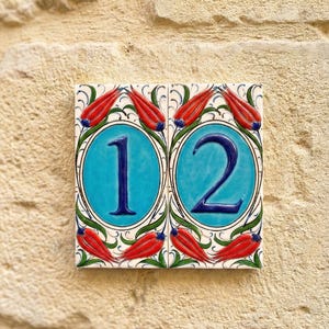 Números de casa de cerámica Tulip: Letrero de dirección - Decoración de puerta - Placa de dirección