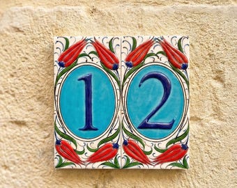 Tulip Ceramic House Numbers: Address Sign - Door Decor - Address Plaque