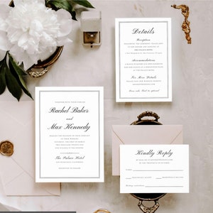 Elegante Hochzeitseinladungs-Vorlage | Hochzeitseinladung Set # 1 mit klassischem Rand - Bearbeitbare Vorlage | Sofort Download, Canva