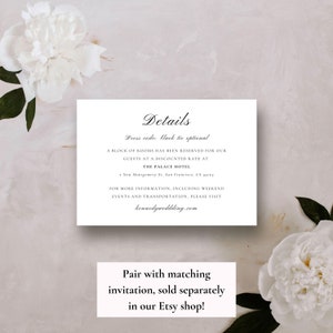 Elegante kaartsjabloon bruiloftdetails [Insteekkaart van 5 x 3,5 x bewerkbare kaartkaartbijsluiter - klassiek ontwerp], Instant Download, Canva