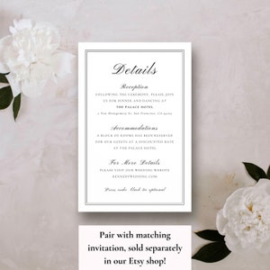 Modèle de carte de détails de mariage élégant avec bordure classique [carte à insérer 4 x 6/modèle modifiable pour carte de pièce jointe], téléchargement immédiat, Canva